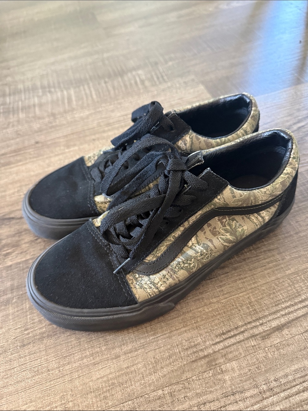 Vans Black and Gold Floral Low-Top Sneakers